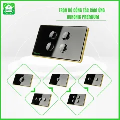 Công Tắc Hunonic Premium Hình Chữ Nhật Viền Vàng 1