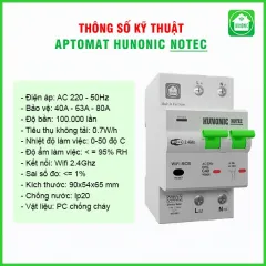 Aptomat Cầu Dao Wifi Thông Minh Đo Năng Lượng Hunonic Notec 3