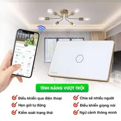 Công Tắc Hunonic Luxury Hình Chữ Nhật Viền Vàng 3