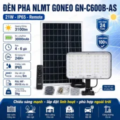 Đèn Pha Năng Lượng Mặt Trời GONEO GN-C600B-AS 600W, Quang Thông 3100lm, Pin 30Ah, 64 Bóng LED 5