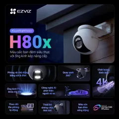 Camera Wifi EZVIZ H80X 4K 8MP/H8X 4MP/H8 PRO, Xoay 360 Độ, Đàm Thoại, Có Màu Ban Đêm, Theo Dõi 5