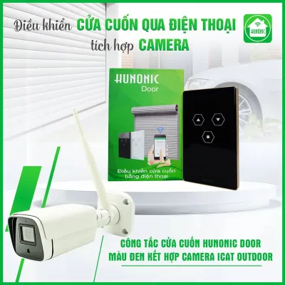 Combo Công Tắc Cửa Cuốn Hunonic Màu Đen Kết Hợp Camera Icat Outdoor