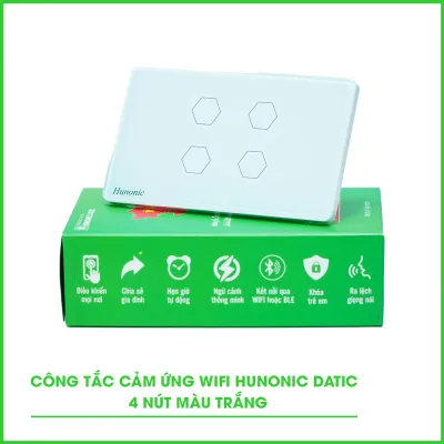 Công Tắc Cảm Ứng Wifi 4 Nút Hunonic Datic Màu Trắng