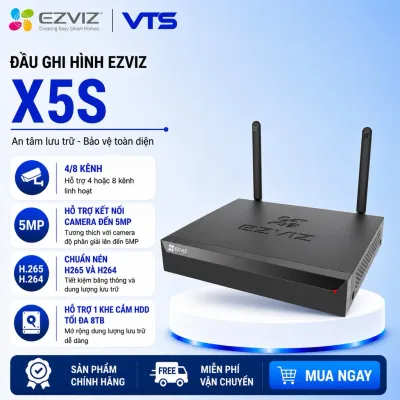 Đầu Ghi Hình EZVIZ X5S 4 Kênh 4W / 8 Kênh 8W, Kết Nối Camera Wifi EZVIZ Tối Đa 5MP, Hổ Trợ Ổ Cứng 8TB, NVR, BH 2 Năm VTS