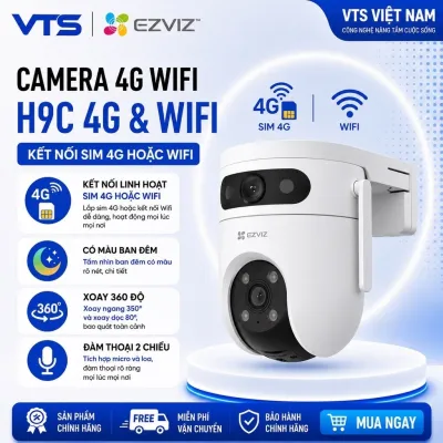 Camera 4G/Wifi EZVIZ H9C 4G 10MP (5MP + 5MP) Ngoài Trời, Có Màu, Đàm Thoại, Xoay 360 Độ, AI