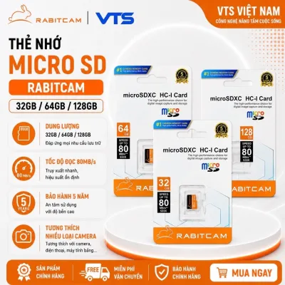 Thẻ Nhớ Micro SD RABITCAM 32GB/64GB/128GB Chính Hãng, Chuyên Dùng Cho Camera, Bảo Hành 5 Năm