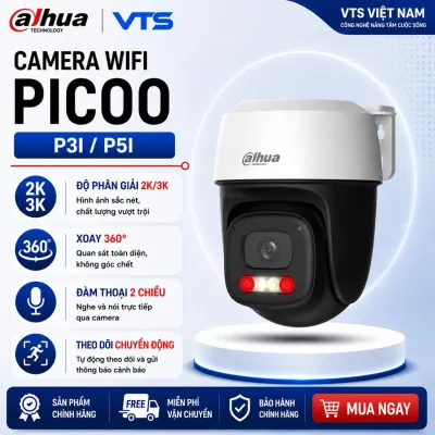 Camera Wifi Dahua Picco P3I 3MP/P5I 5MP Ngoài Trời, Xoay 360 Độ, Đàm Thoại 2 Chiều, Có Màu Ban Đêm, Báo Động Còi Đèn