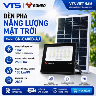 Đèn Pha Năng Lượng Mặt Trời GONEO GN-C400B-AJ - Công Suất 400W, Độ Sáng 2500lm, Pin LiFePO4 25Ah