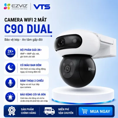 Camera Wifi 2 Mắt Ngoài Trời EZVIZ C90 Dual 2K+ (4MP+4MP) Xoay 360 Độ, Đàm Thoại 2 Chiều, Có Màu Ban Đêm