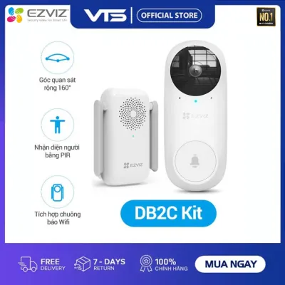 Chuông cửa không dây kèm camera EZVIZ DB2C, Còi báo động chống trộm, Góc Quan Sát Đọc 160°, Tầm Nhìn Ban Đêm Lên Tới 6m