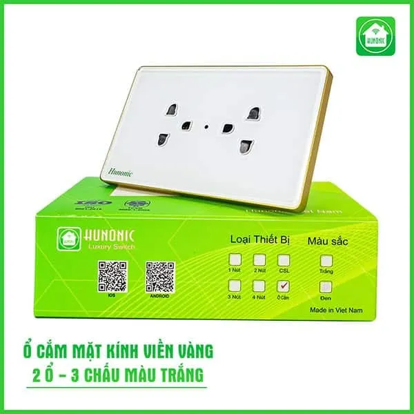 Ổ Cắm Hunonic Có Tiếp Địa Viền Vàng