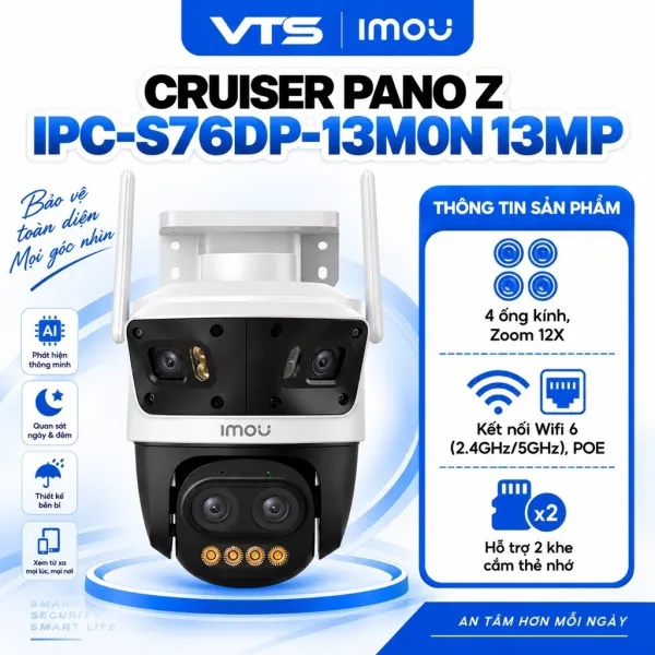 Camera Wifi IMOU Cruiser Pano Z S76DP-13M0N 13MP, Zoom 12x, Wifi 6, IMOU SENSE, AI Thông Minh
