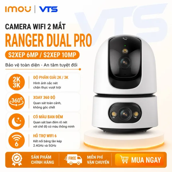 Camera Wifi IMOU 2 Mắt Ranger Dual Pro S2XEP 6MP/10MP, Xoay 360 Độ, Có Màu Ban Đêm,Đàm Thoại 2 Chiều