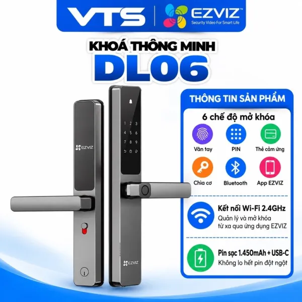 Khóa Vân Tay EZVIZ DL06/DL06 Pro - Phù Hợp Cửa Nhôm, Khóa Từ Xa Qua App, Vân Tay, Thẻ Từ, Mật Khẩu