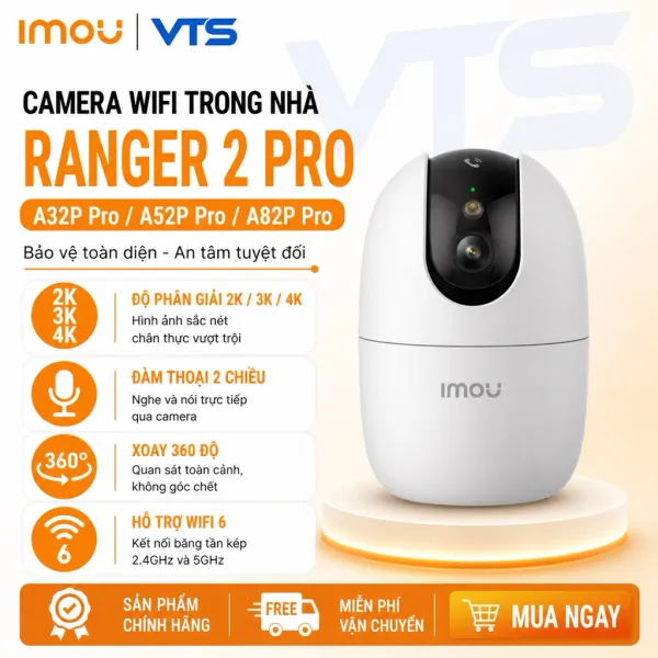 Camera Wifi IMOU RANGER 2 PRO A32P 3MP/A52P 5MP/A82P 8MP, Hổ Trợ Wifi 6, Xoay 360 Độ, Có Nút Gọi