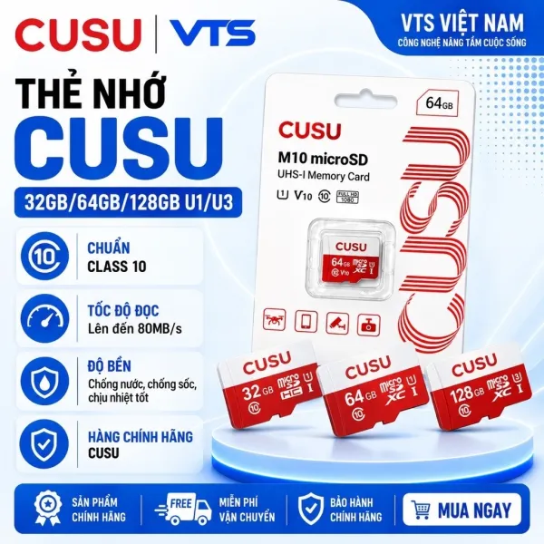Thẻ Nhớ Micro SD CUSU 32GB/64GB/128GB U1/U3 Chính Hãng, Tốc Độ Cao, Ghi Ổn Định, Bảo Hành 5 Năm