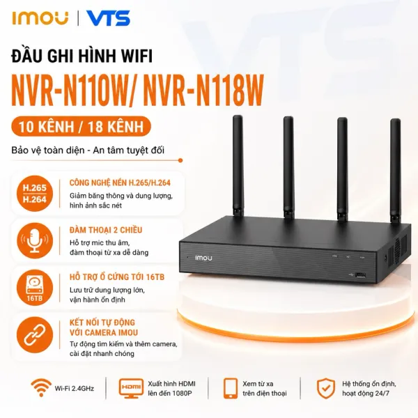 Đầu Ghi Hình NVR IMOU 10/18 Kênh N110W-8A0E/N118W-8A0E - Đàm Thoại, Hổ Trợ Camera Lên Đến 8MP