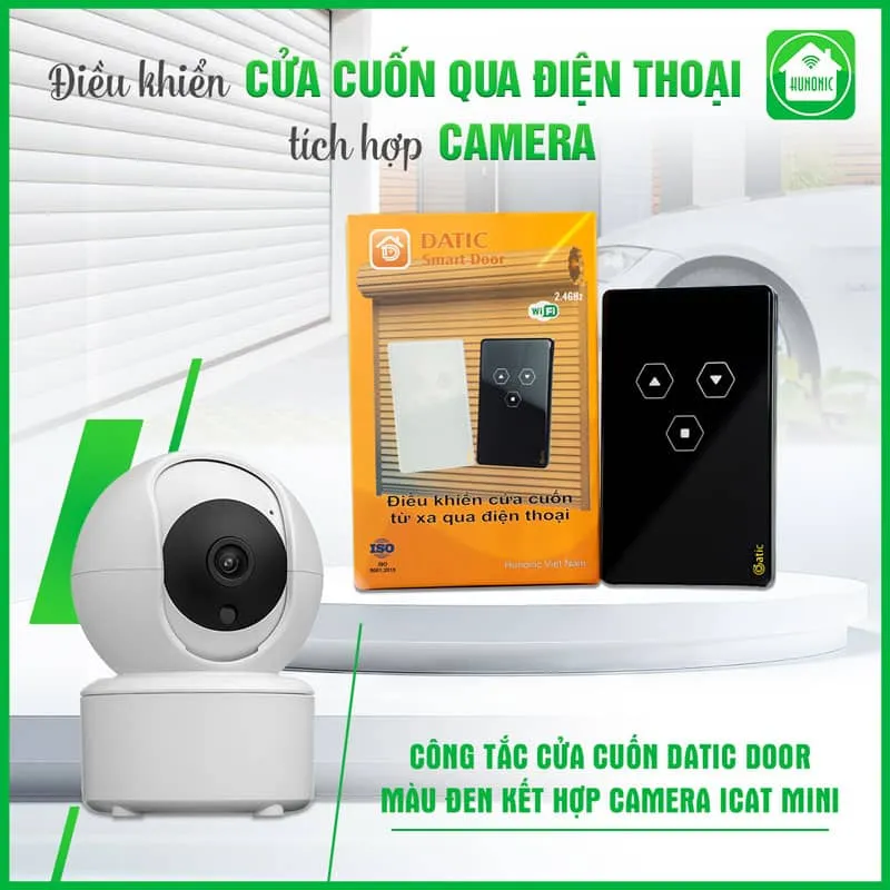 Combo Công Tắc Cửa Cuốn Datic Màu Đen Kết Hợp Camera Icat Mini