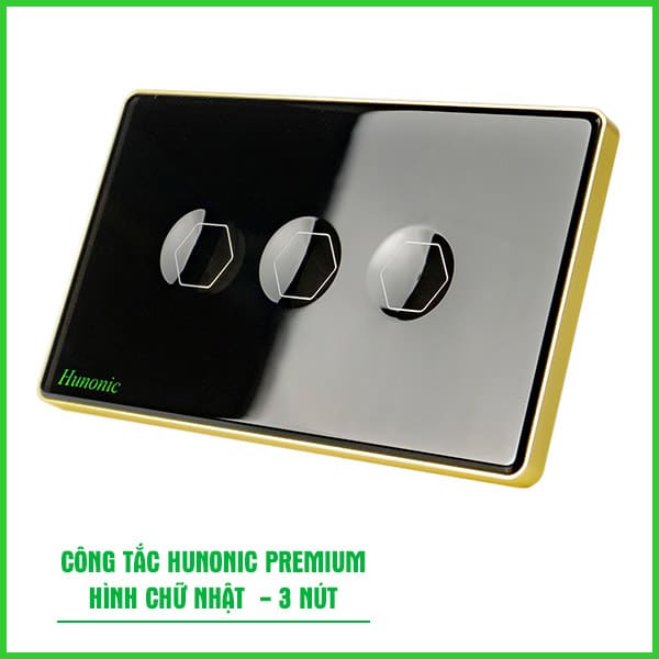 Công Tắc Hunonic Premium Hình Chữ Nhật Viền Vàng 5