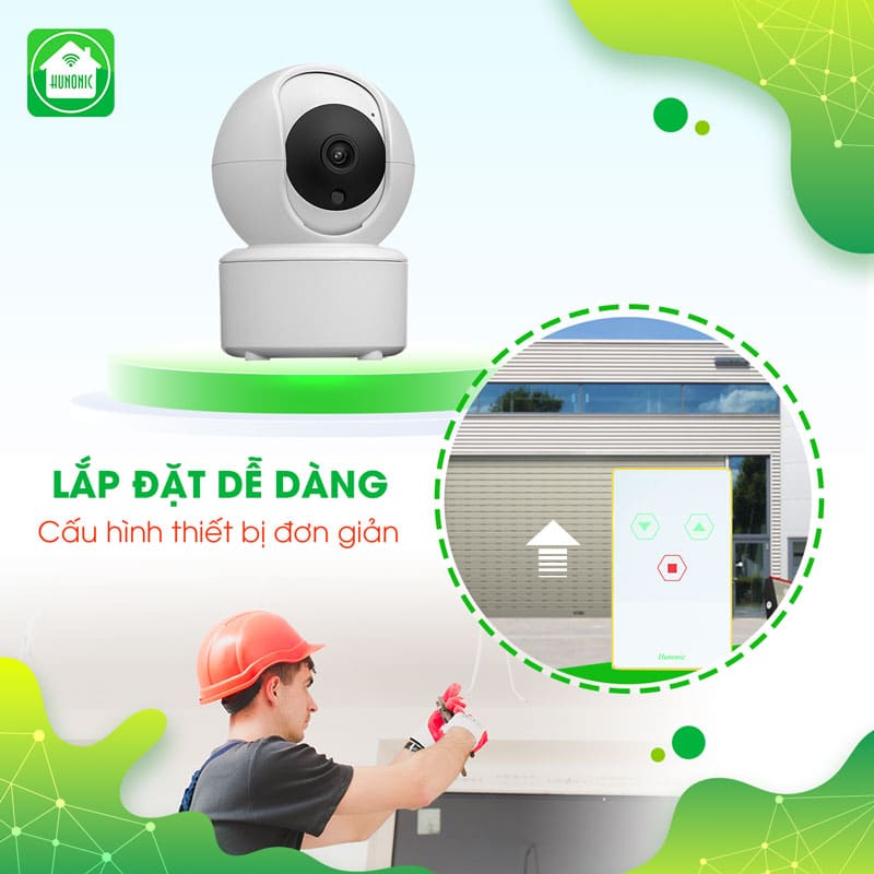 Combo Công Tắc Cửa Cuốn Hunonic Màu Trắng Kết Hợp Camera Icat Mini 3