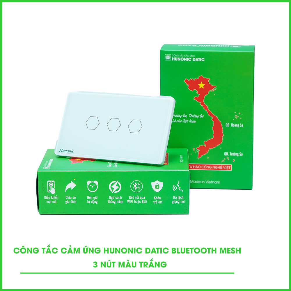 Công Tắc Cảm Ứng 3 Nút BLE Mesh Hunonic Datic Màu Trắng