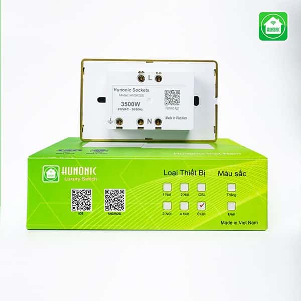 Ổ Cắm Hunonic Có Tiếp Địa Viền Vàng 2