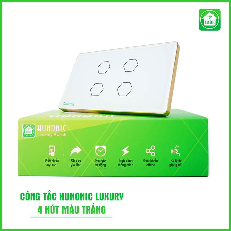 Công Tắc Hunonic Luxury Hình Chữ Nhật Viền Vàng 13