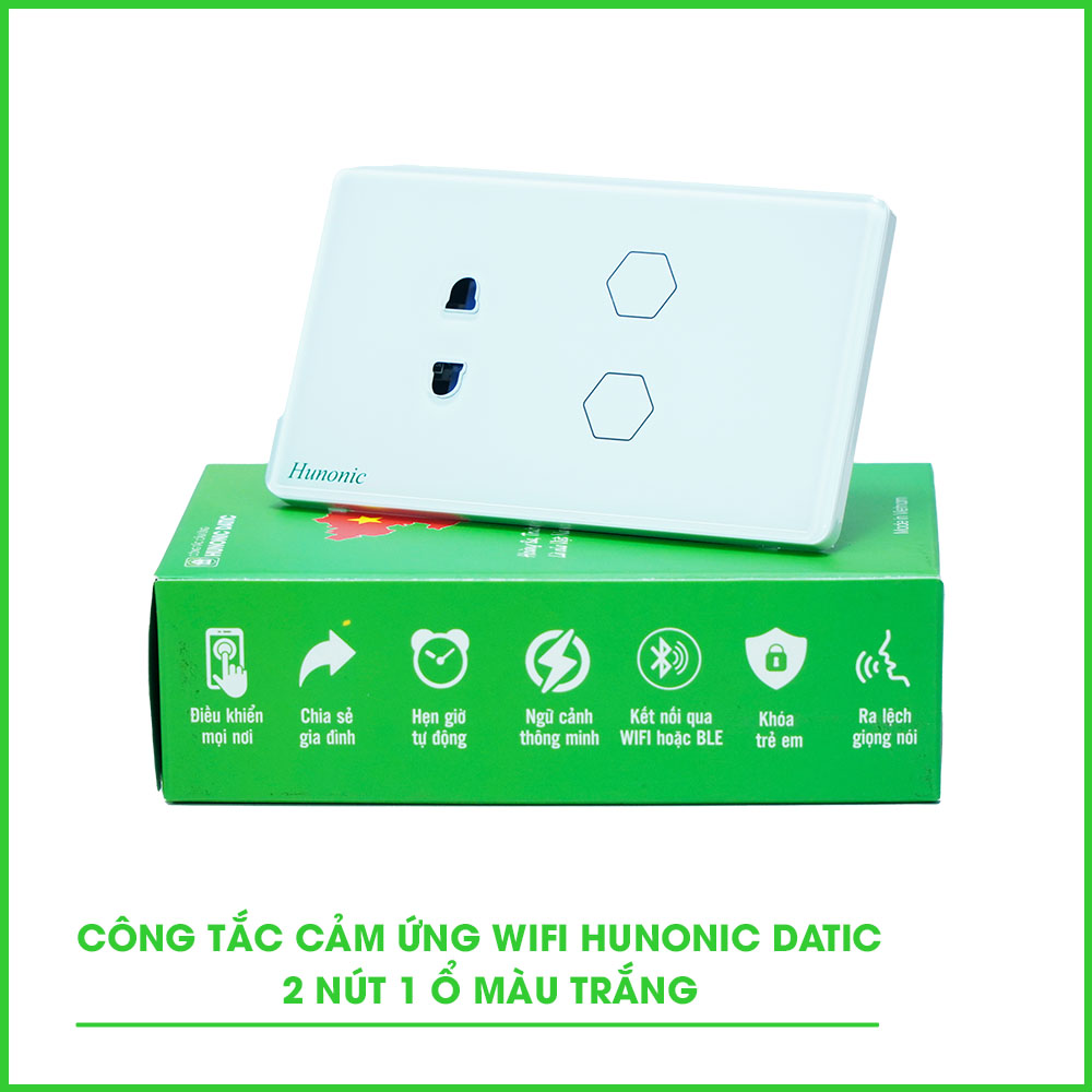 Công Tắc Cảm Ứng Wifi 2in1 Hunonic Datic Màu Trắng
