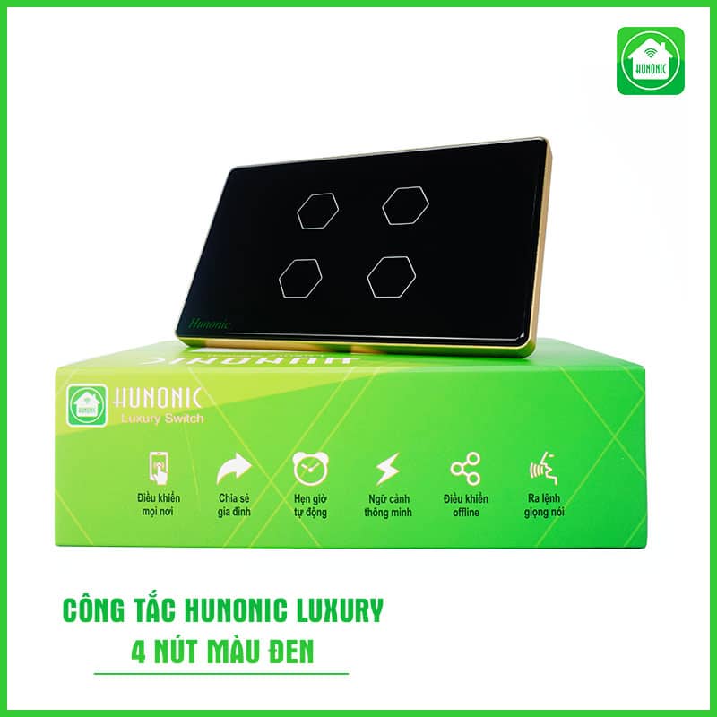 Công Tắc Hunonic Luxury Hình Chữ Nhật Viền Vàng 6