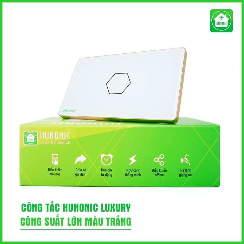 Công Tắc Hunonic Luxury Hình Chữ Nhật Viền Vàng 5