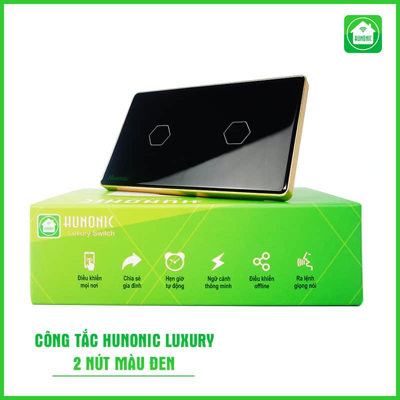 Công Tắc Hunonic Luxury Hình Chữ Nhật Viền Vàng 8
