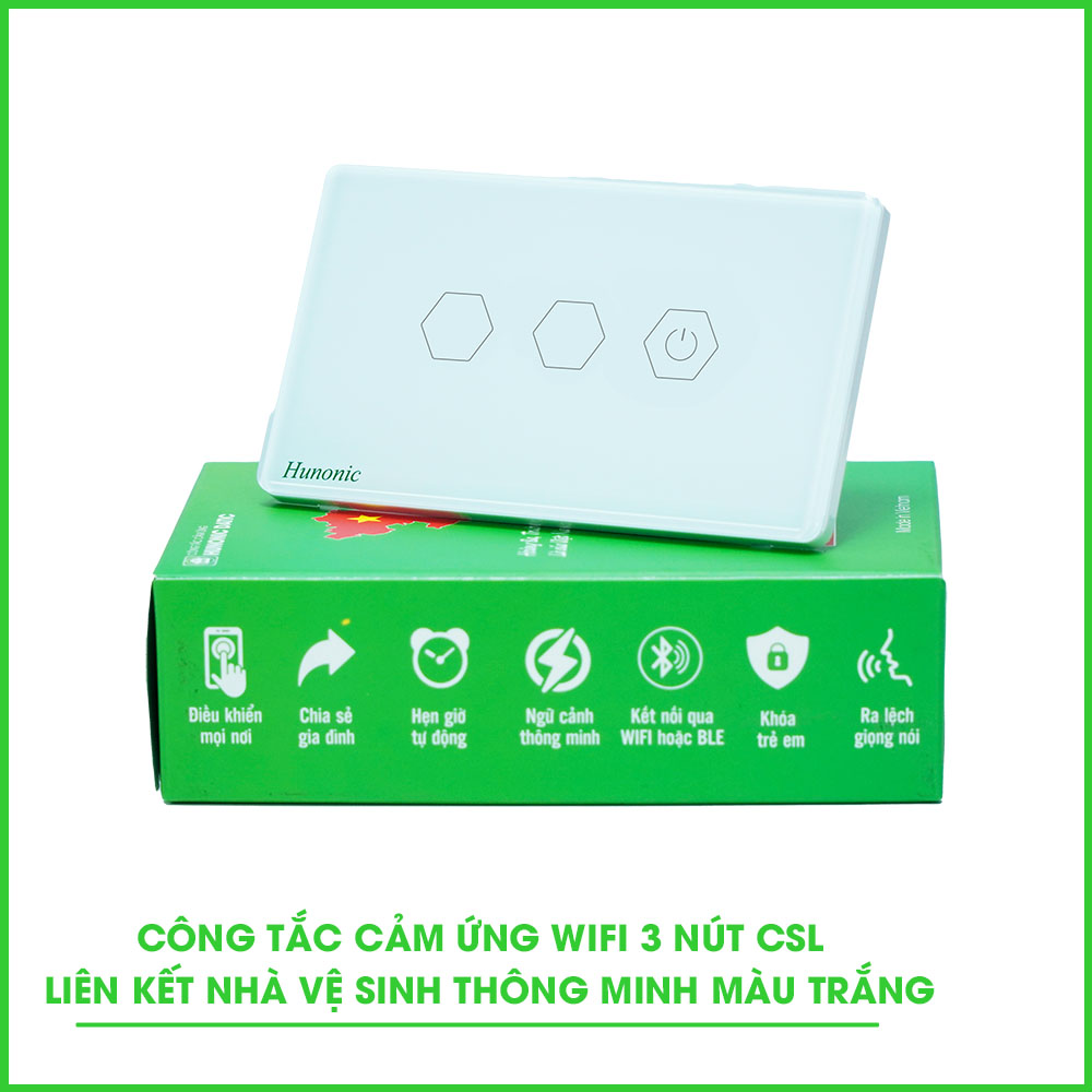 Công Tắc Wifi 3 Nút Liên Kết Nhà Vệ Sinh Thông Minh Màu Trắng