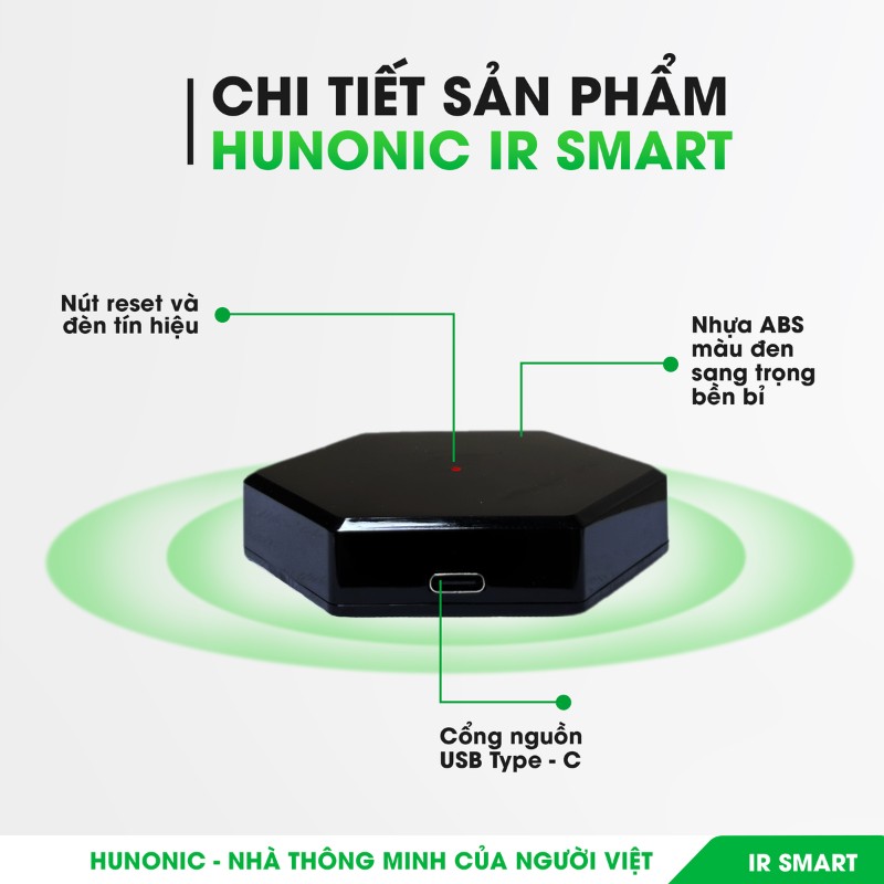 Bộ điều khiển hồng ngoại wifi Hunonic IR Smart, điều khiển Tivi, Điều Hoà qua điện thoại 5