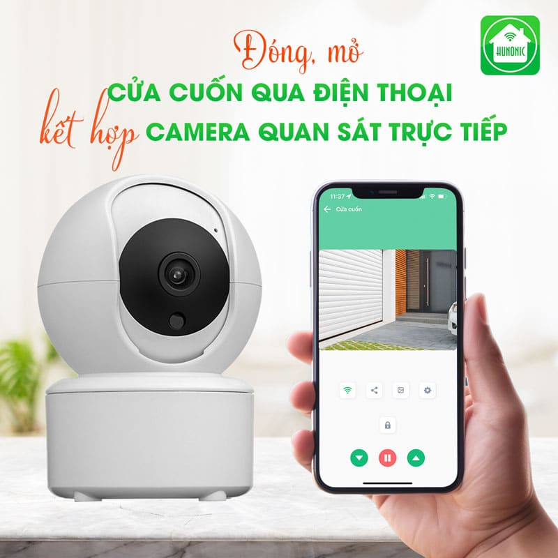 Combo Công Tắc Cửa Cuốn Hunonic Màu Trắng Kết Hợp Camera Icat Mini 2