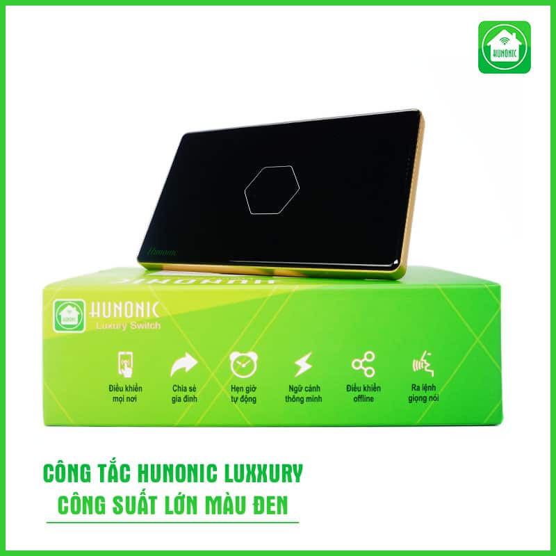 Công Tắc Hunonic Luxury Hình Chữ Nhật Viền Vàng 4