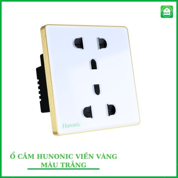 Ổ Cắm Hunonic Vuông Viền Vàng 4