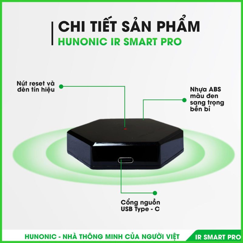 Bộ điều khiển hồng ngoại wifi Hunonic IR Smart Pro, điều khiển Tivi, Điều Hoà qua điện thoại 3