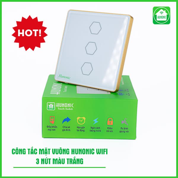 Công Tắc Cảm Ứng Wifi Hunonic Mặt Vuông 2