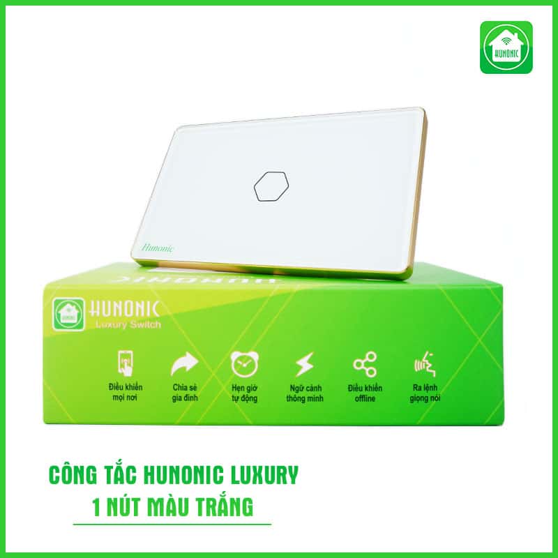 Công Tắc Hunonic Luxury Hình Chữ Nhật Viền Vàng 10