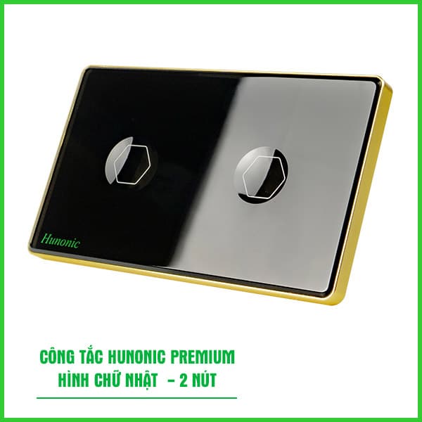 Công Tắc Hunonic Premium Hình Chữ Nhật Viền Vàng 6