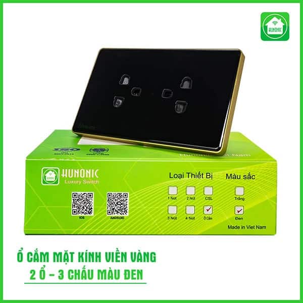 Ổ Cắm Hunonic Có Tiếp Địa Viền Vàng 3