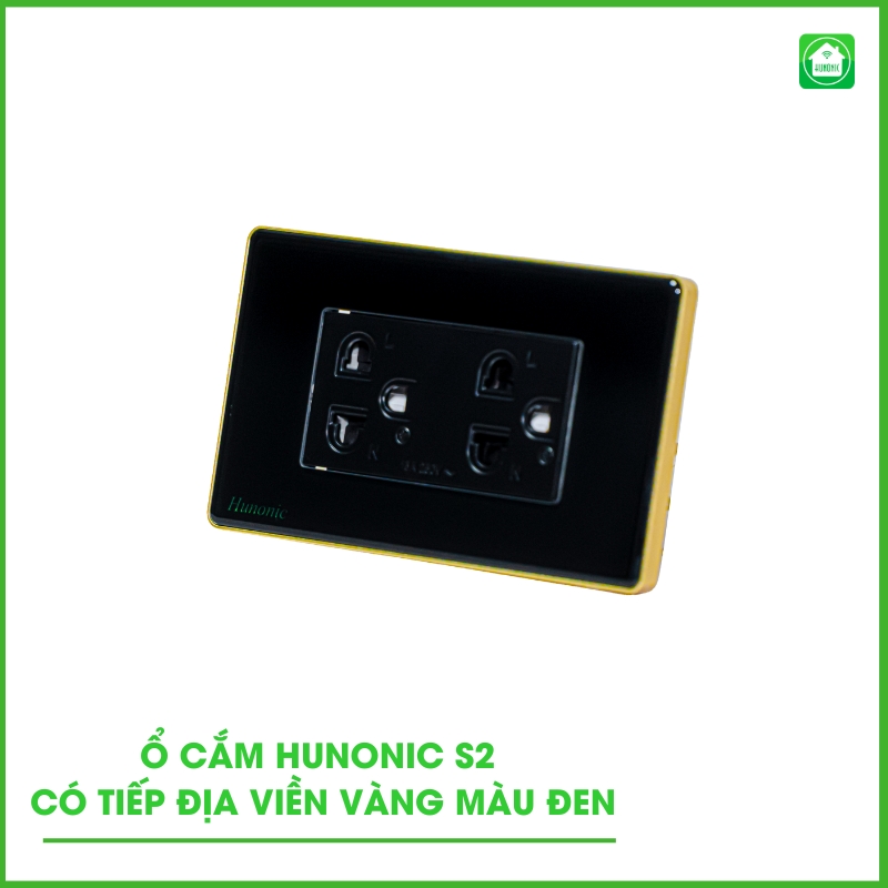 Ổ Cắm Hunonic S2 Có Tiếp Địa Viền Vàng 4