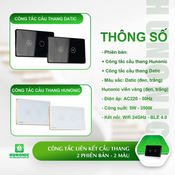Công Tắc Cầu Thang Wifi Thông Minh Hunonic 4