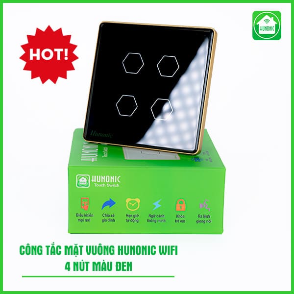 Công Tắc Cảm Ứng Wifi Hunonic Mặt Vuông 4