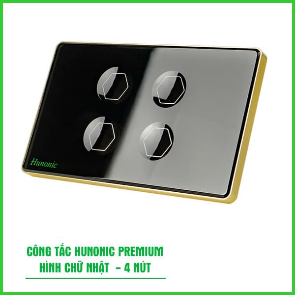 Công Tắc Hunonic Premium Hình Chữ Nhật Viền Vàng 4