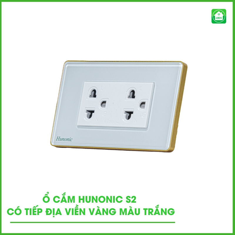 Ổ Cắm Hunonic S2 Có Tiếp Địa Viền Vàng 3