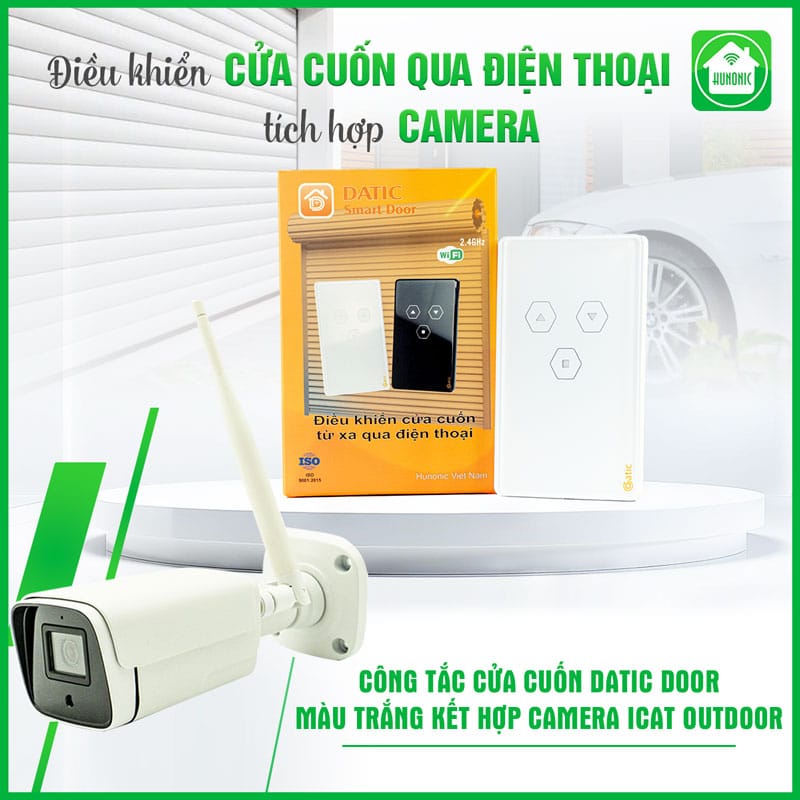 Combo Công Tắc Cửa Cuốn Datic Màu Trắng Kết Hợp Camera Icat Outdoor