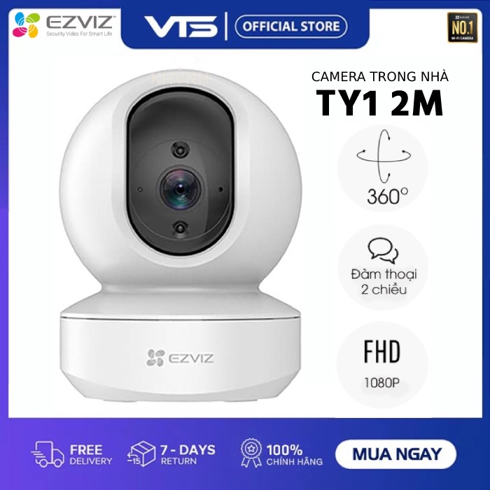 Camera WIFI Trong nhà EZVIZ TY1 2MP 1080P, Smart IR, Xoay 360 Độ, Đàm Thoại 2 Chiều, Theo Dõi Chuyển Động - VTS SMART 3