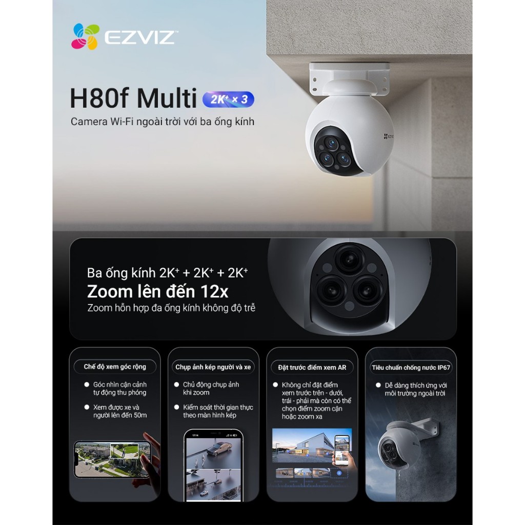 Camera Wifi EZVIZ H8X 4MP/ H80F 4MP Zoom 12X, Xoay 360 Độ, Đàm Thoại 2 Chiều, Có Màu, Theo Dõi Ai 3