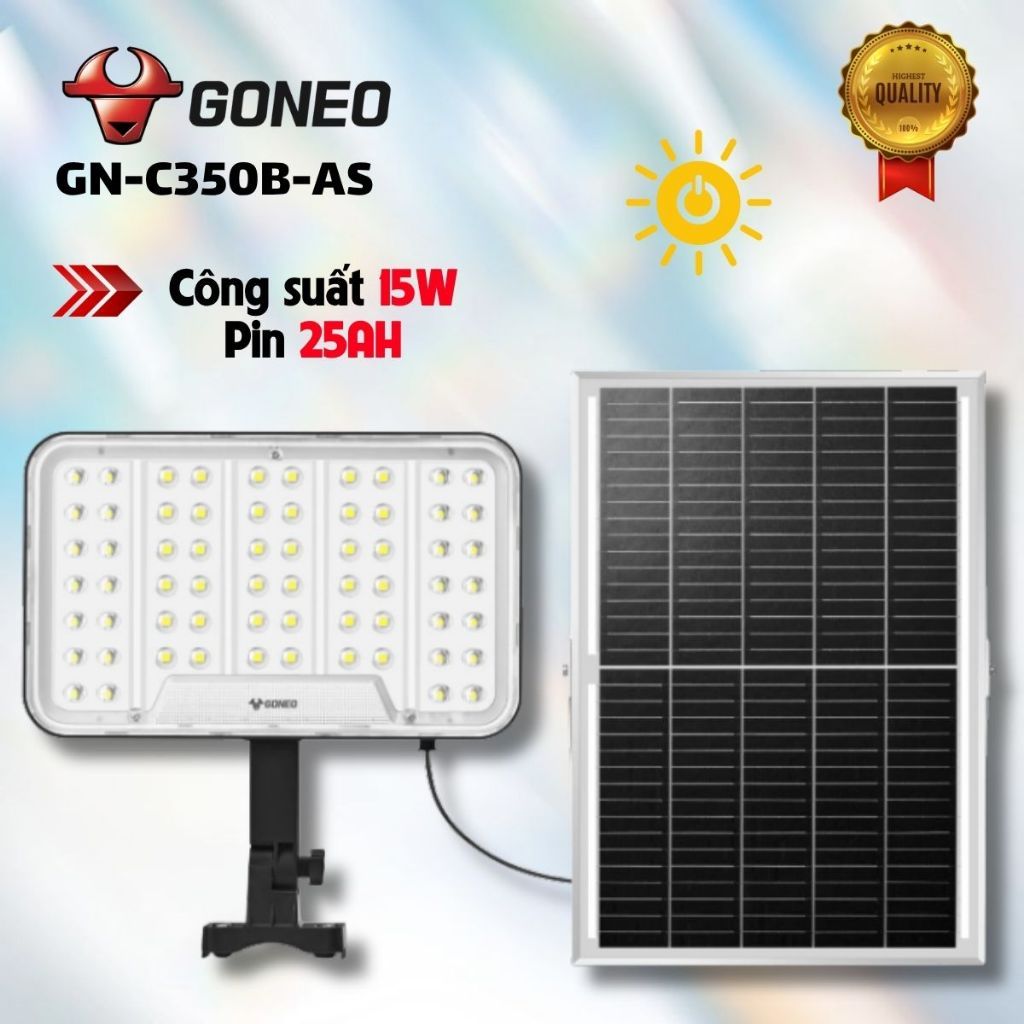 Đèn Pha Năng Lượng Mặt Trời GONEO GN-C350B-AS, Công Suất 350W, Quang Thông 2100lm, Hiệu Suất 130lm/W 4